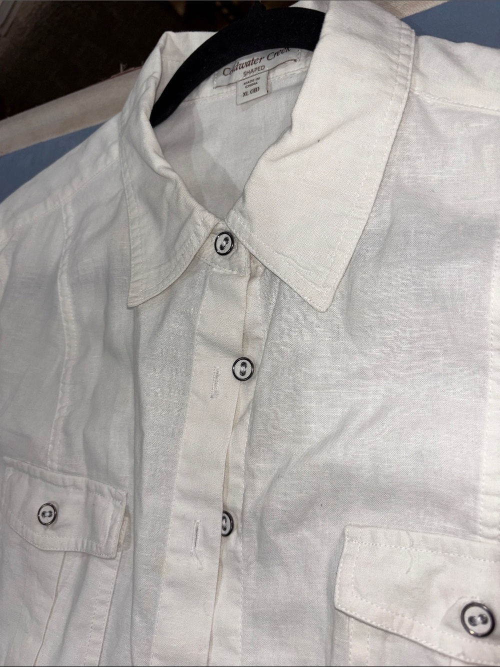 Coldwater Creek Women's White Button-Front Linen Blouse